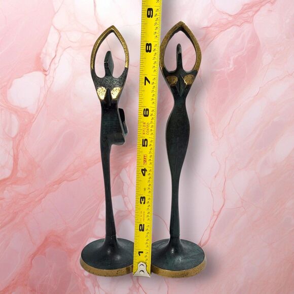 Pair Vintage Brutalist Bronze Ballet Sculptures Midcentury Modern Dancer Figure - Picture 8 of 8